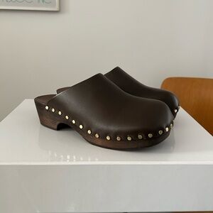 Khaite brown leather studded loafers size 38.5 or US 8